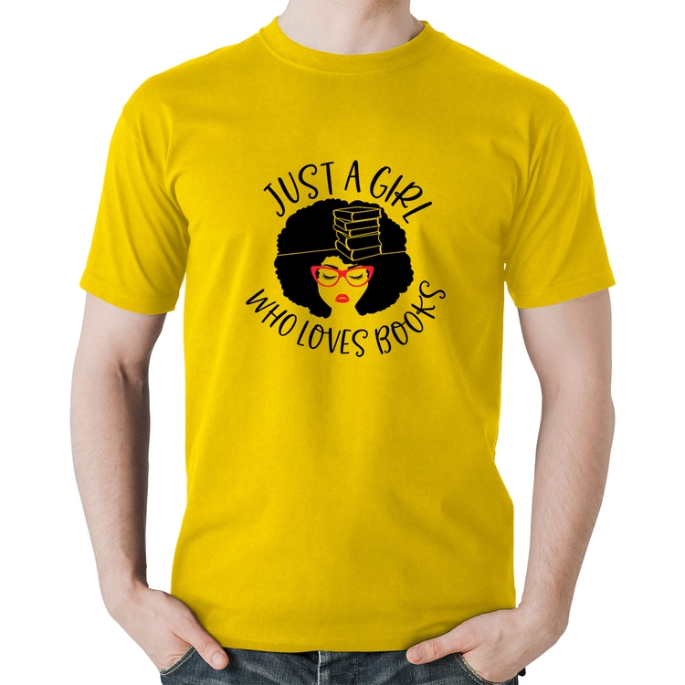 Camiseta Algodão Just a girl who loves books - Amarela