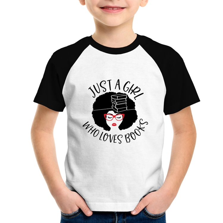 Camiseta Raglan Infantil Just a girl who loves books