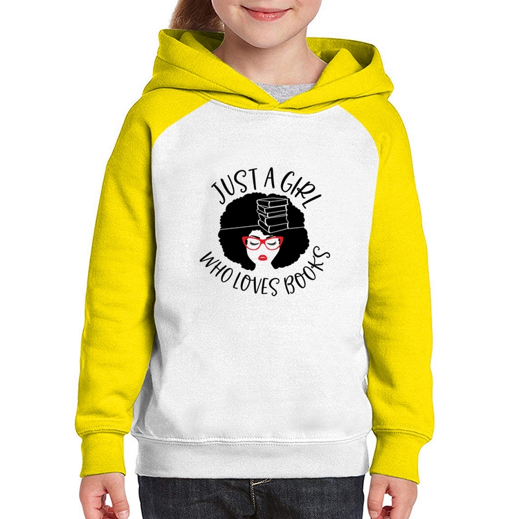Moletom Infantil Just a girl who loves books - Branco/Amarelo