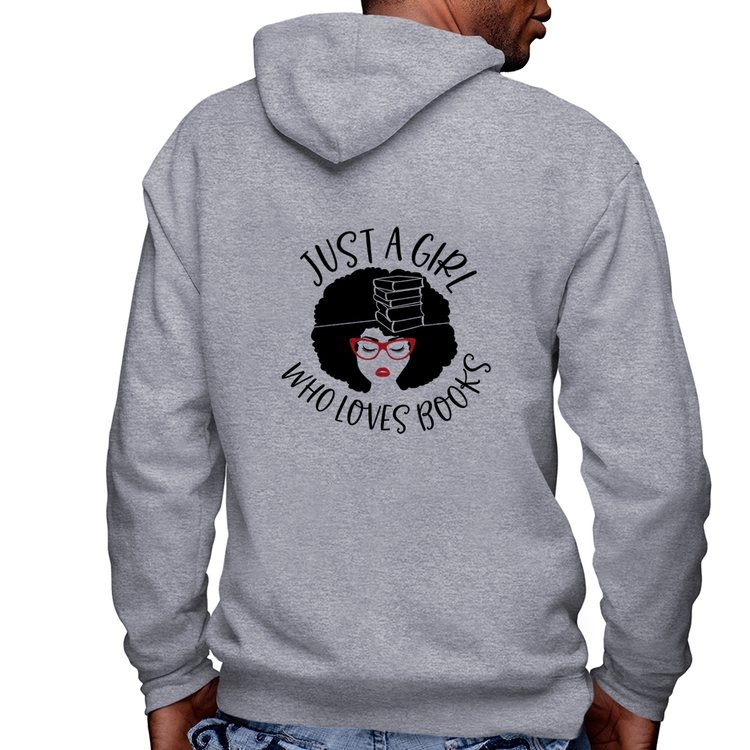 Blusa Moletom Just a girl who loves books Masculina com Capuz e Zíper - Mescla