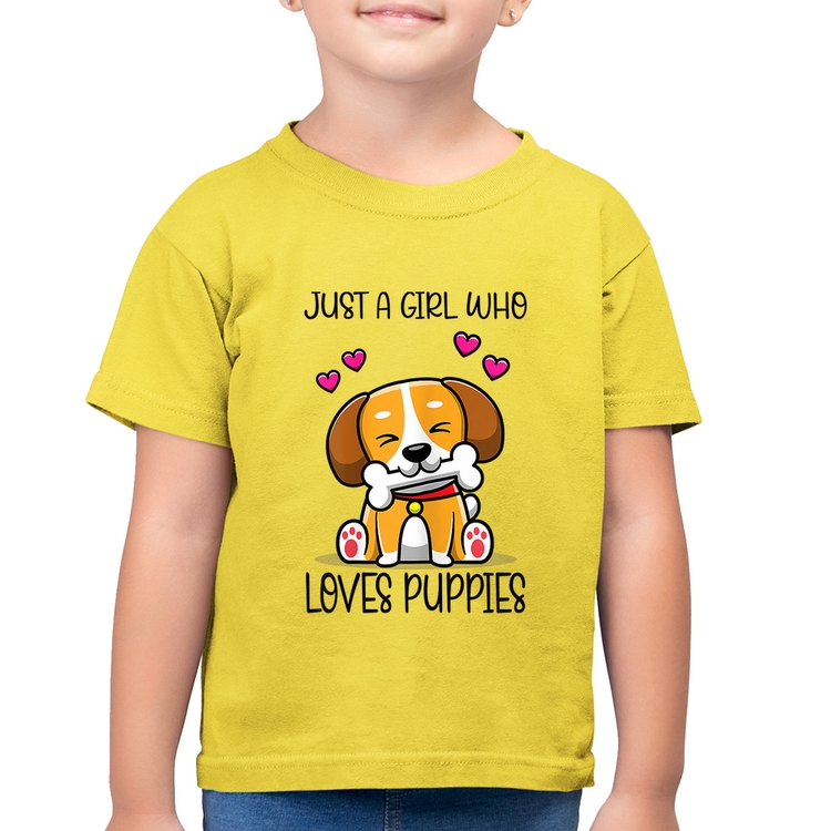 Camiseta Algodão Infantil Just A Girl Who Loves Puppies - Amarelo Canário