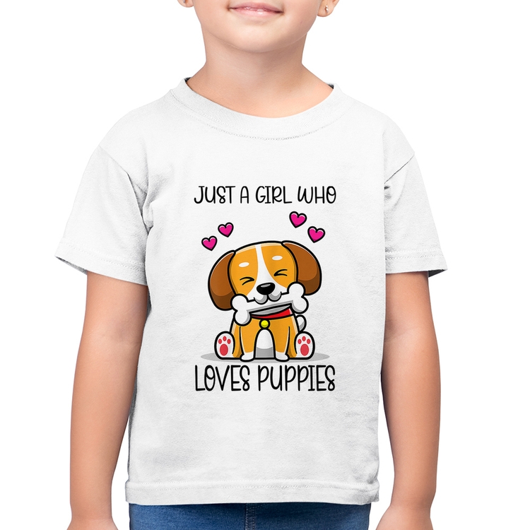 Camiseta Algodão Infantil Just A Girl Who Loves Puppies - Branca