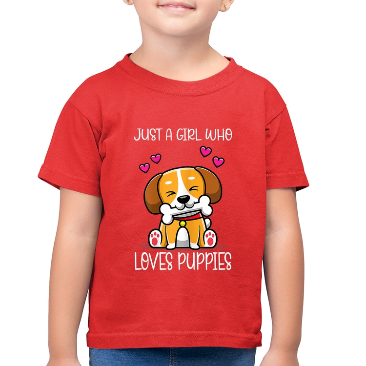 Camiseta Algodão Infantil Just A Girl Who Loves Puppies - Vermelha