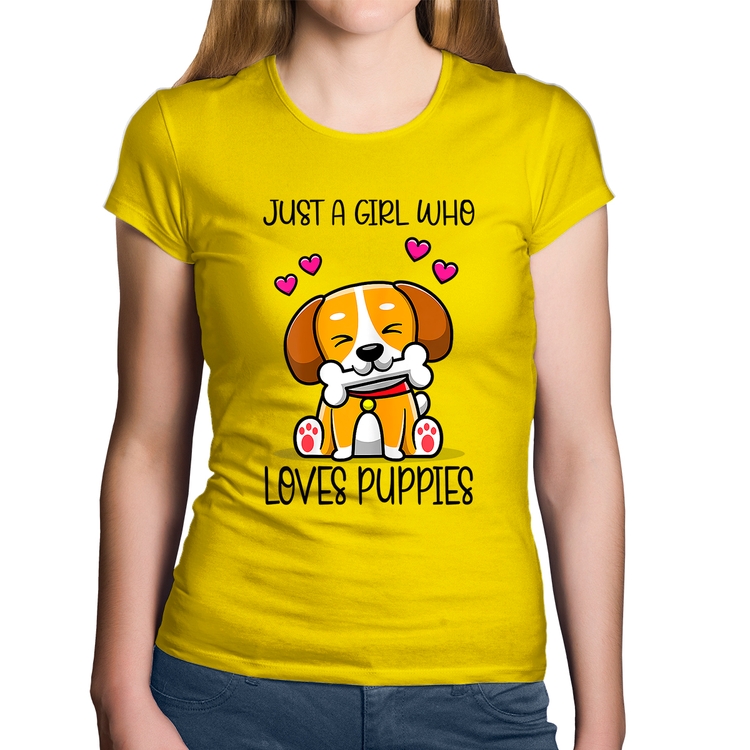 Baby Look Algodão Just A Girl Who Loves Puppies - Amarela