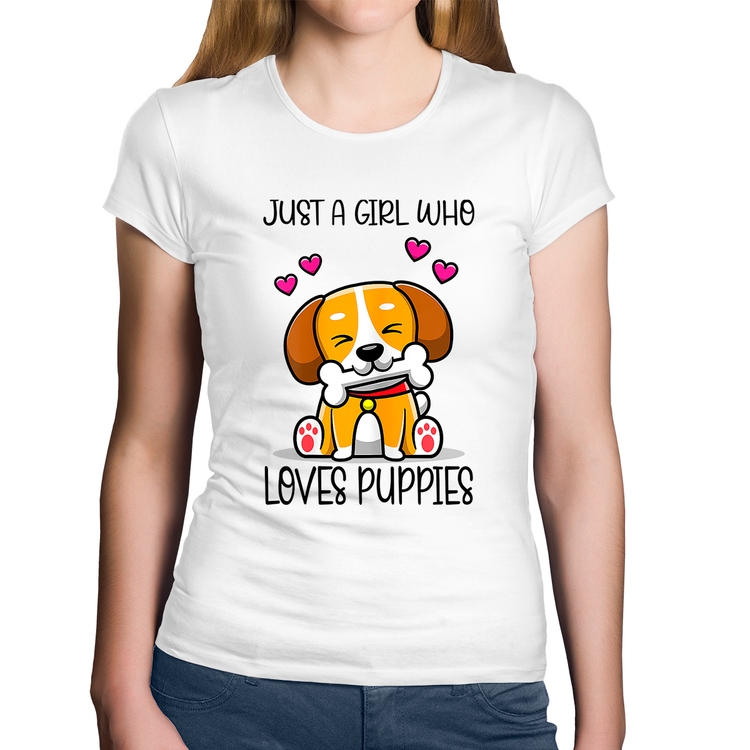 Baby Look Algodão Just A Girl Who Loves Puppies - Branca