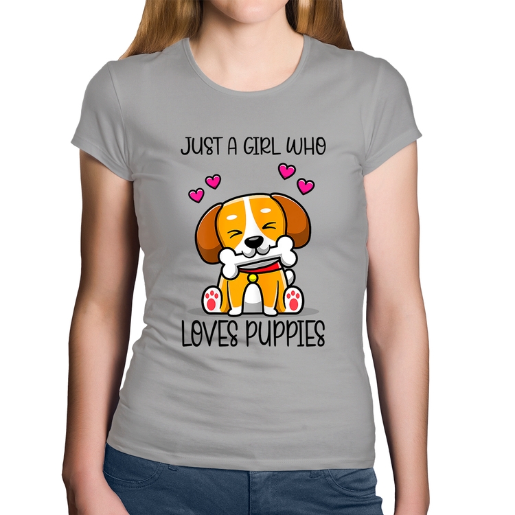 Baby Look Algodão Just A Girl Who Loves Puppies - Cinza