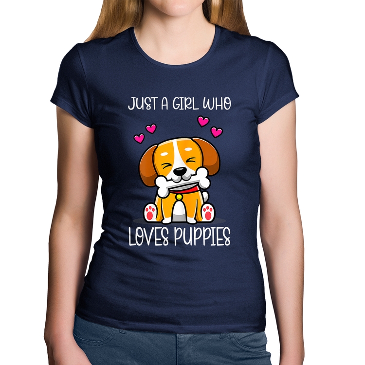 Baby Look Algodão Just A Girl Who Loves Puppies - Marinho