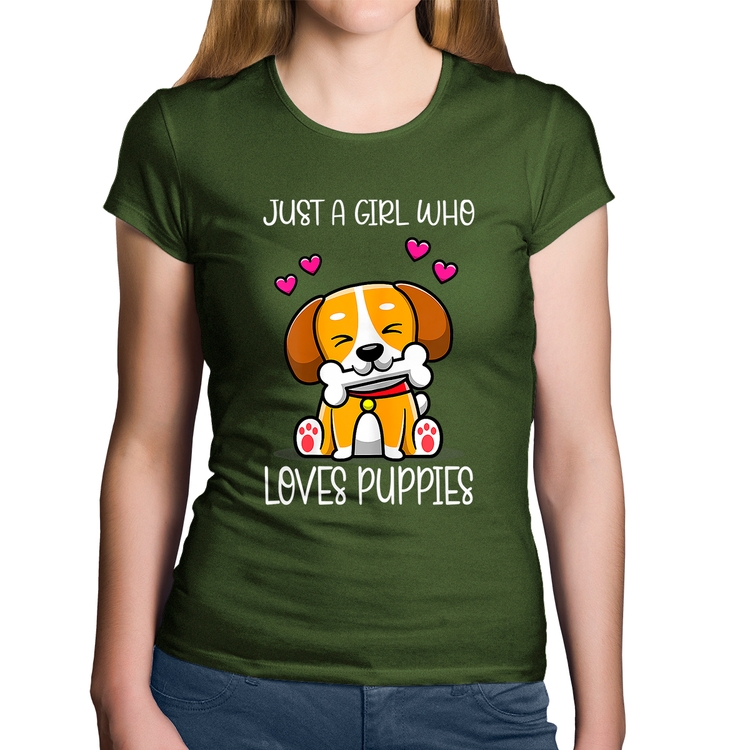 Baby Look Algodão Just A Girl Who Loves Puppies - Musgo