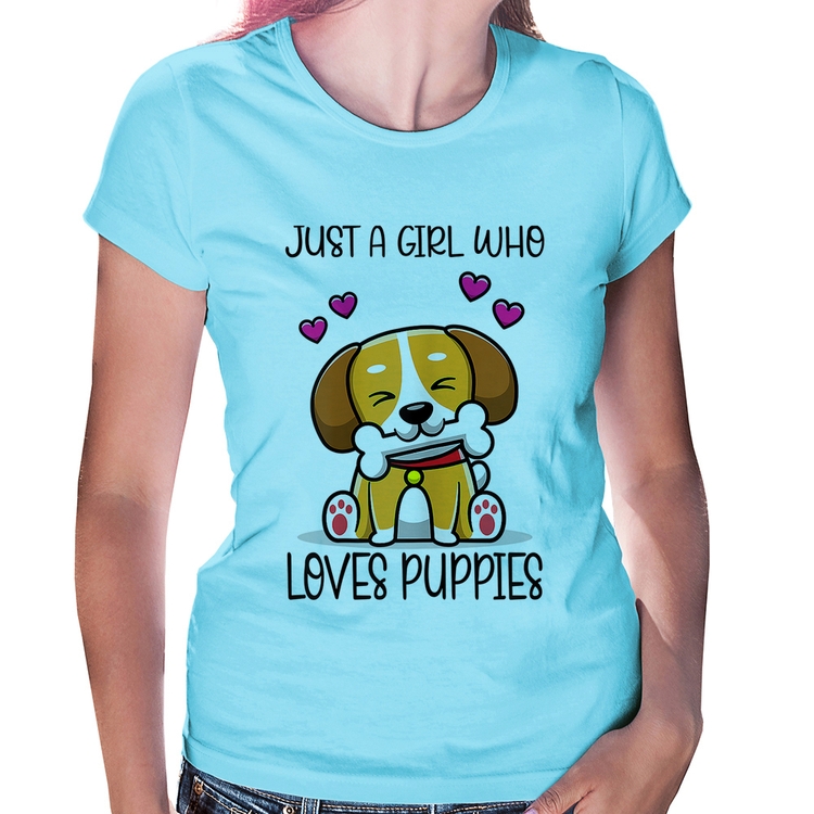 Baby Look Just A Girl Who Loves Puppies - Azul Bebê