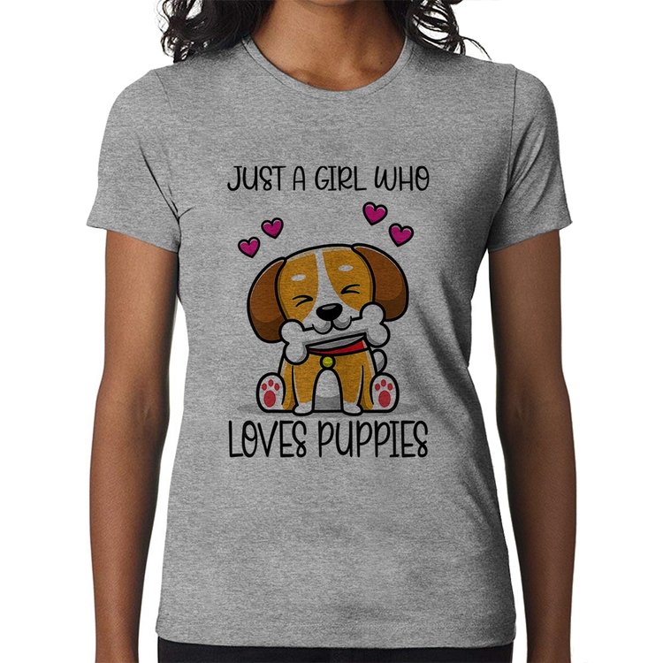 Baby Look Just A Girl Who Loves Puppies - Cinza