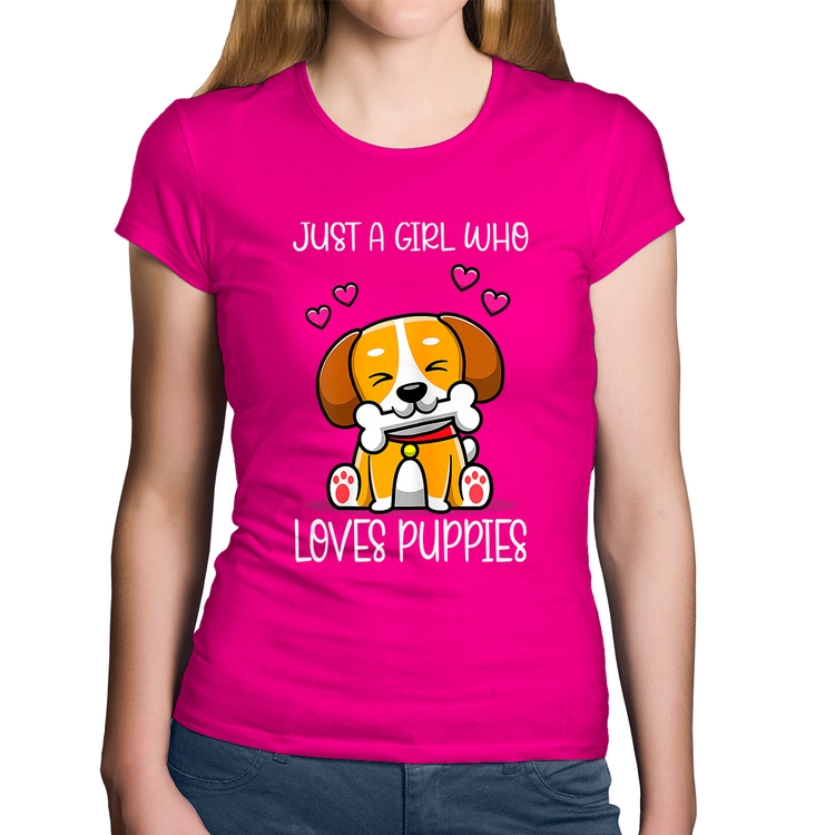 Baby Look Algodão Just A Girl Who Loves Puppies - Rosa