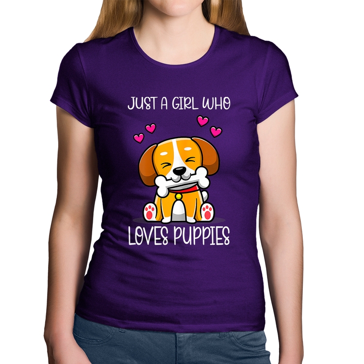 Baby Look Algodão Just A Girl Who Loves Puppies - Roxa