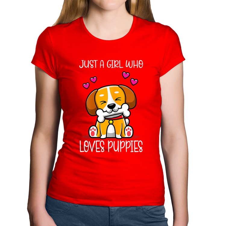 Baby Look Algodão Just A Girl Who Loves Puppies - Vermelha