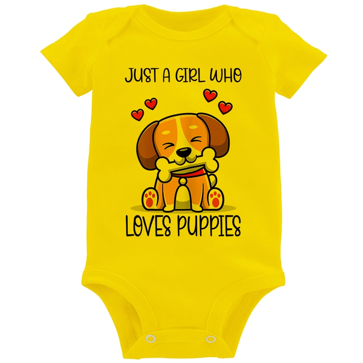 Body Bebê Just A Girl Who Loves Puppies - Amarelo