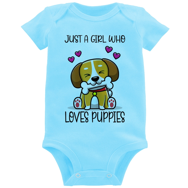 Body Bebê Just A Girl Who Loves Puppies - Azul Bebê