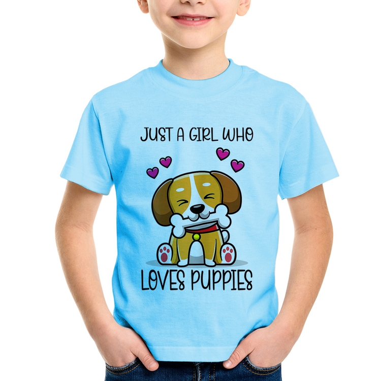 Camiseta Infantil Just A Girl Who Loves Puppies - Azul Bebê