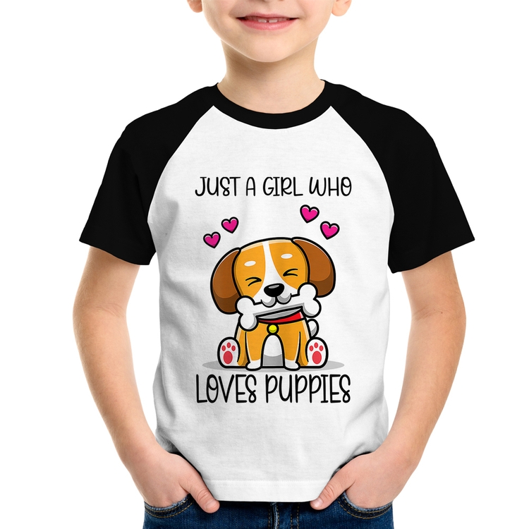 Camiseta Raglan Infantil Just A Girl Who Loves Puppies