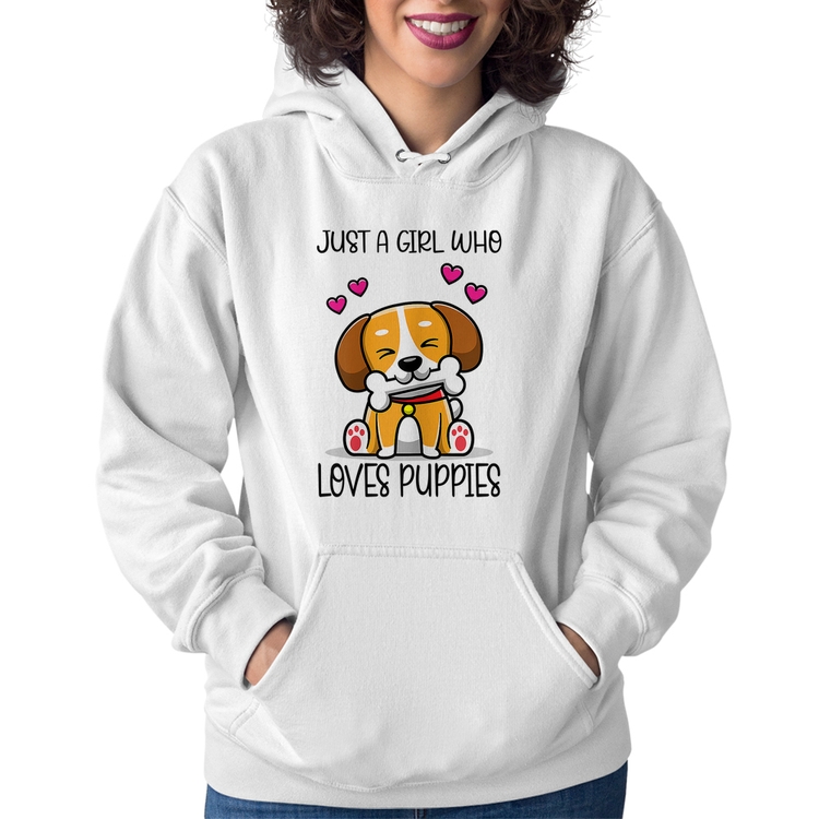 Moletom Feminino Just A Girl Who Loves Puppies - Branco