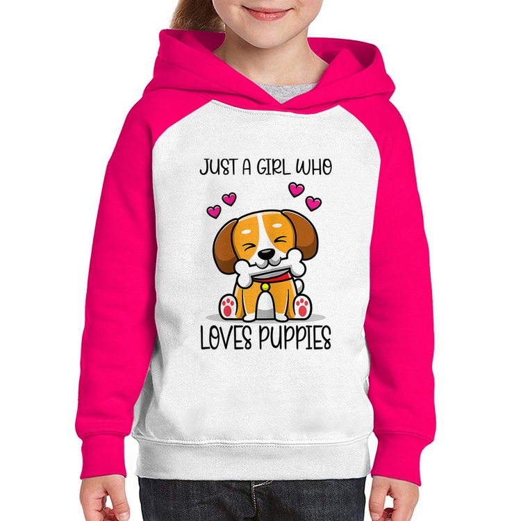 Moletom Infantil Just A Girl Who Loves Puppies - Branco/Rosa