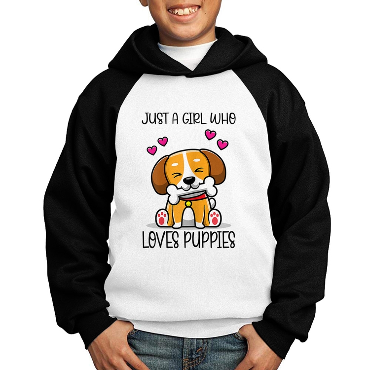 Moletom Infantil Just A Girl Who Loves Puppies - Branco/Preto