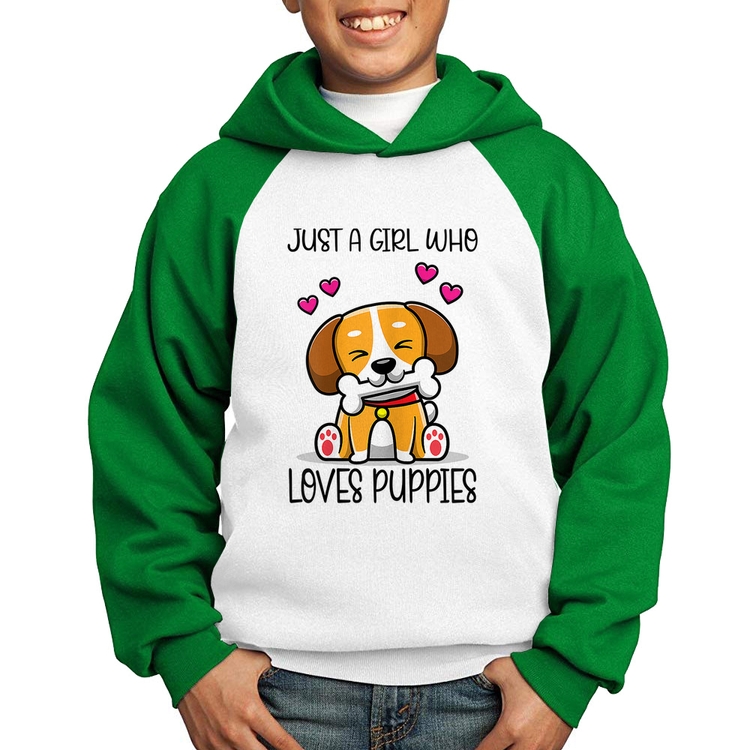 Moletom Infantil Just A Girl Who Loves Puppies - Branco/Verde