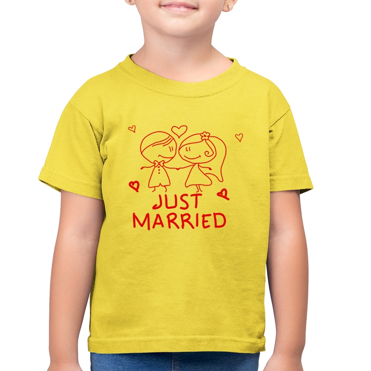 Camiseta Algodão Infantil Just Married - Amarelo Canário