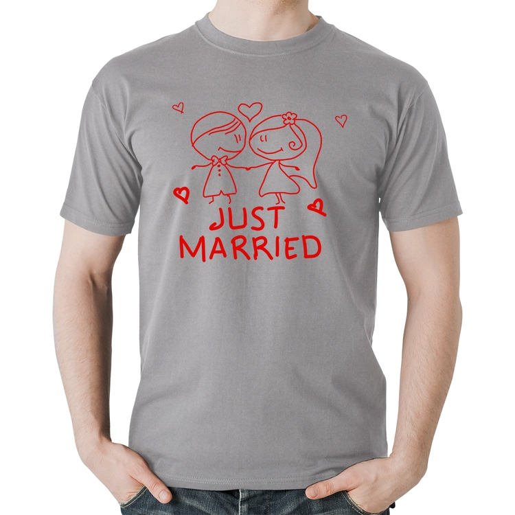 Camiseta Algodão Just Married - Cinza
