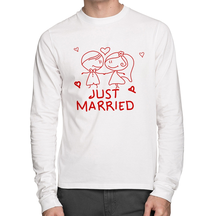 Camiseta Algodão Just Married Manga Longa - Branca