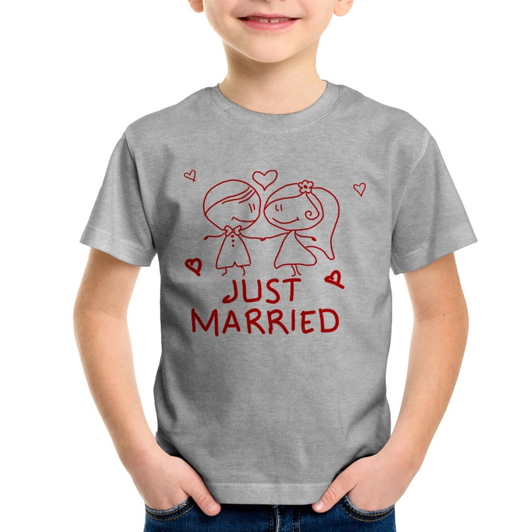 Camiseta Infantil Just Married - Cinza