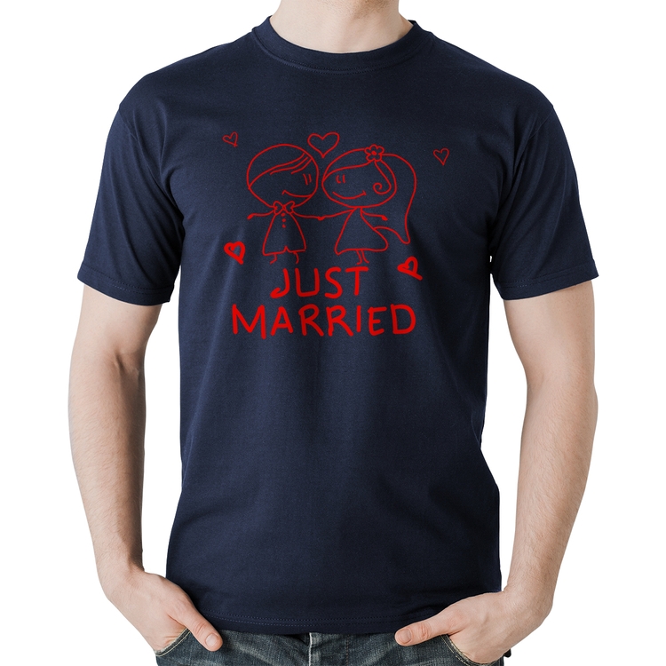 Camiseta Algodão Just Married - Marinho
