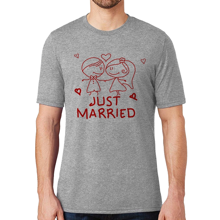 Camiseta Just Married - Cinza