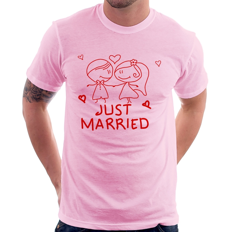 Camiseta Just Married - Rosa Bebê