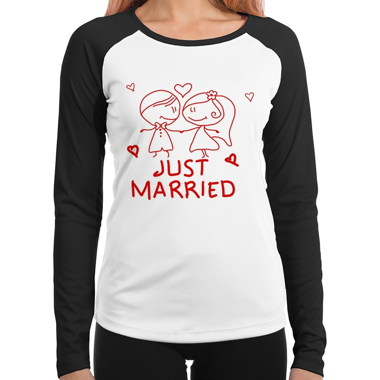 Baby Look Raglan Just Married Manga Longa