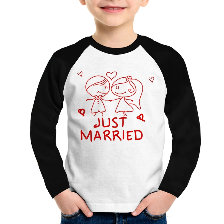 Camiseta Raglan Infantil Just Married Manga Longa
