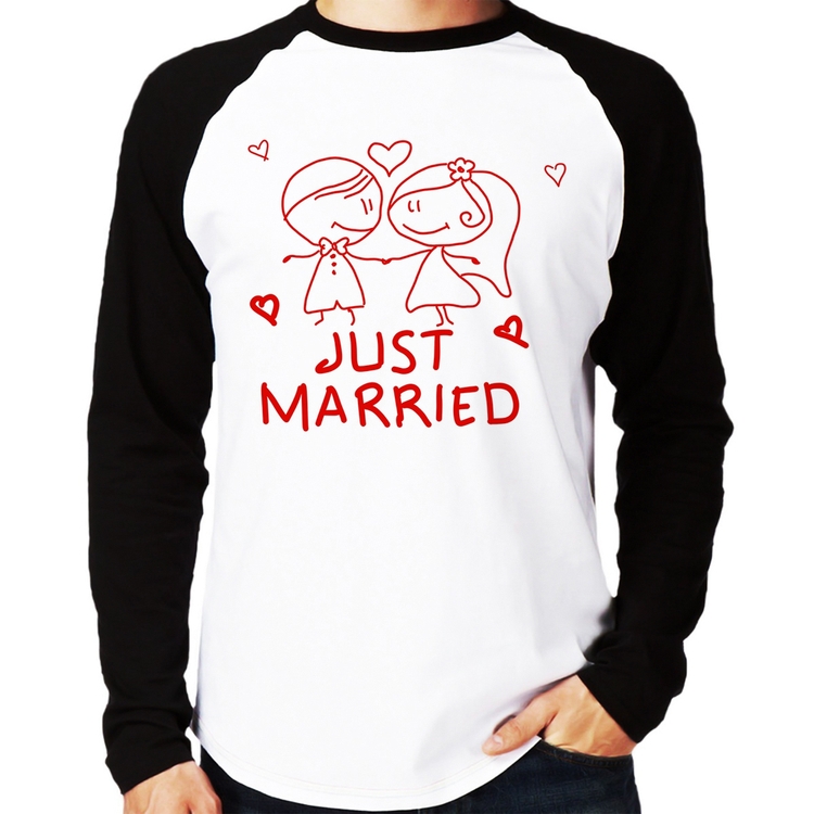 Camiseta Raglan Just Married Manga Longa