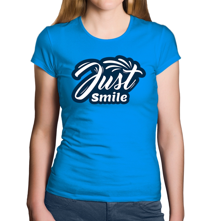 Baby Look Algodão Just Smile - Azul