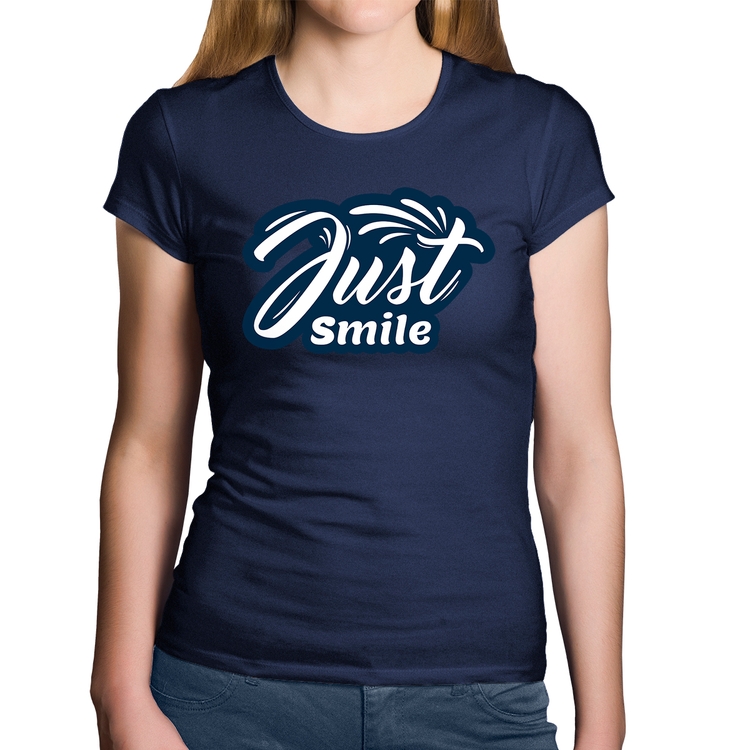 Baby Look Algodão Just Smile - Marinho