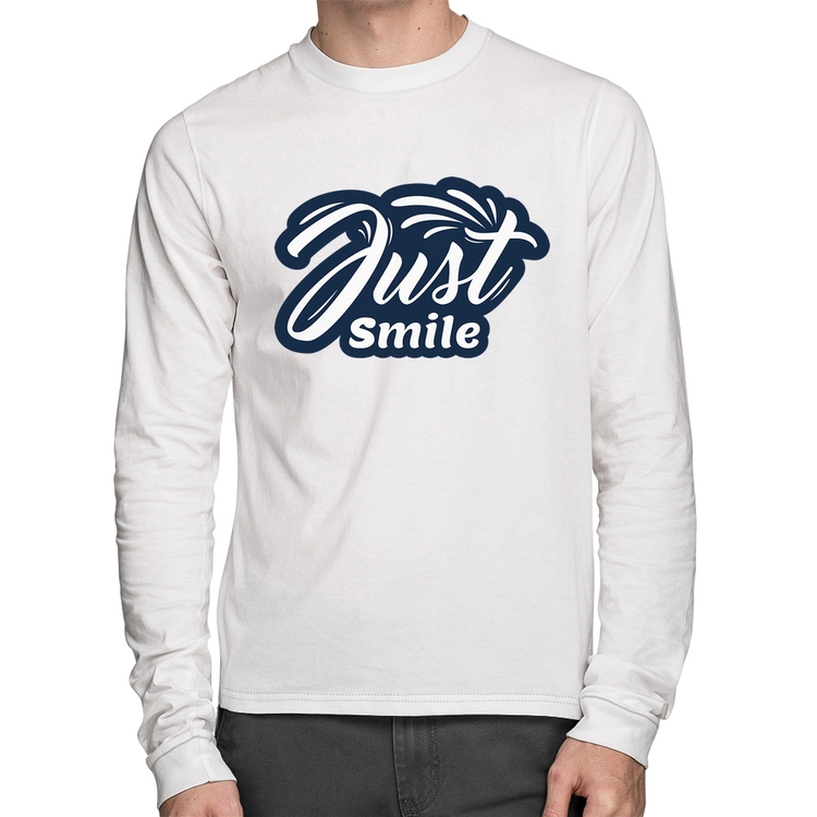 Camiseta Algodão Just Smile Manga Longa - Branca