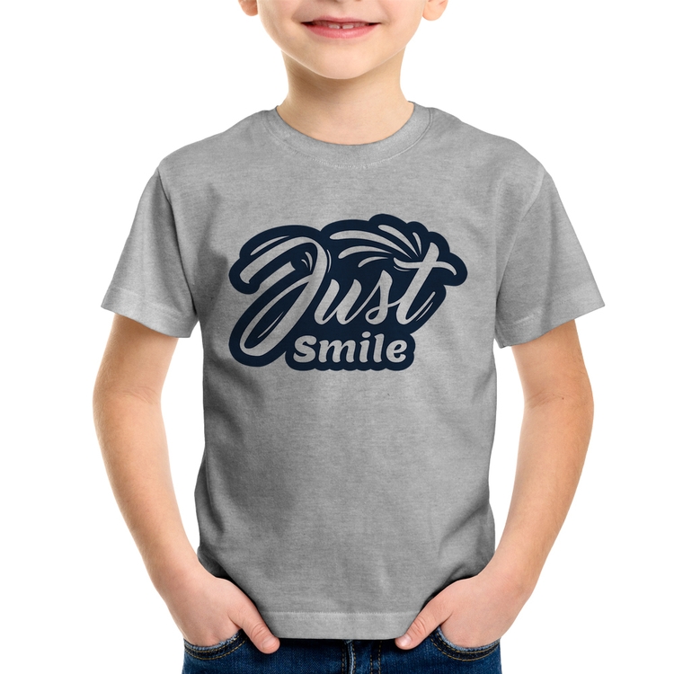 Camiseta Infantil Just Smile - Cinza