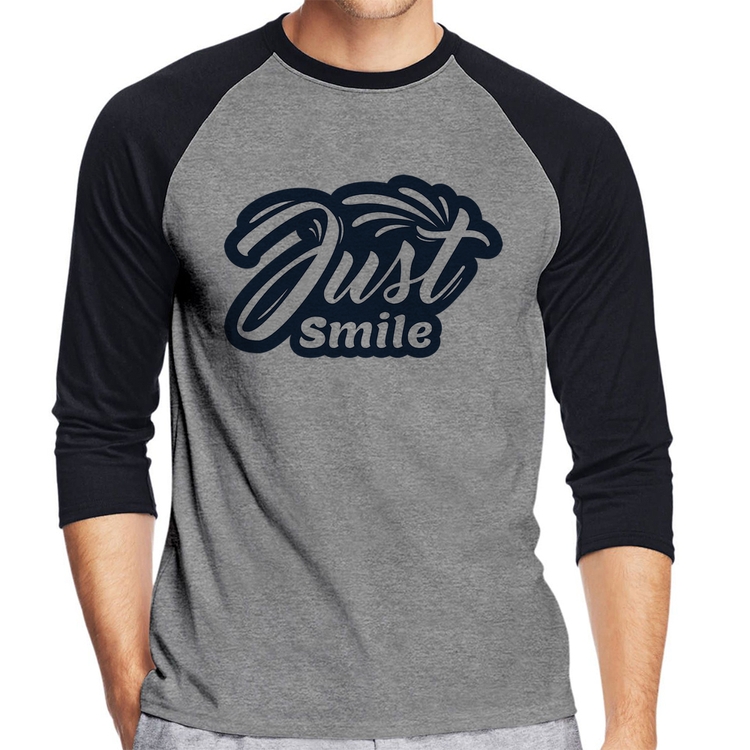 Camiseta Raglan Just Smile Manga 3/4 - Cinza/Preto