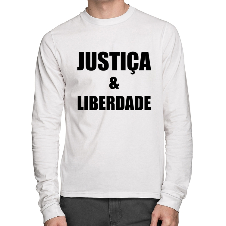 Camiseta Algodão Justiça & Liberdade Manga Longa - Branca