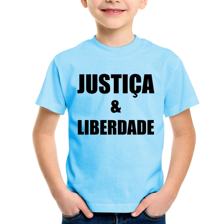 Camiseta Infantil Justiça & Liberdade - Azul Bebê