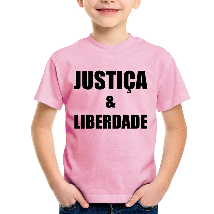 Camiseta Infantil Justiça & Liberdade - Rosa Bebê