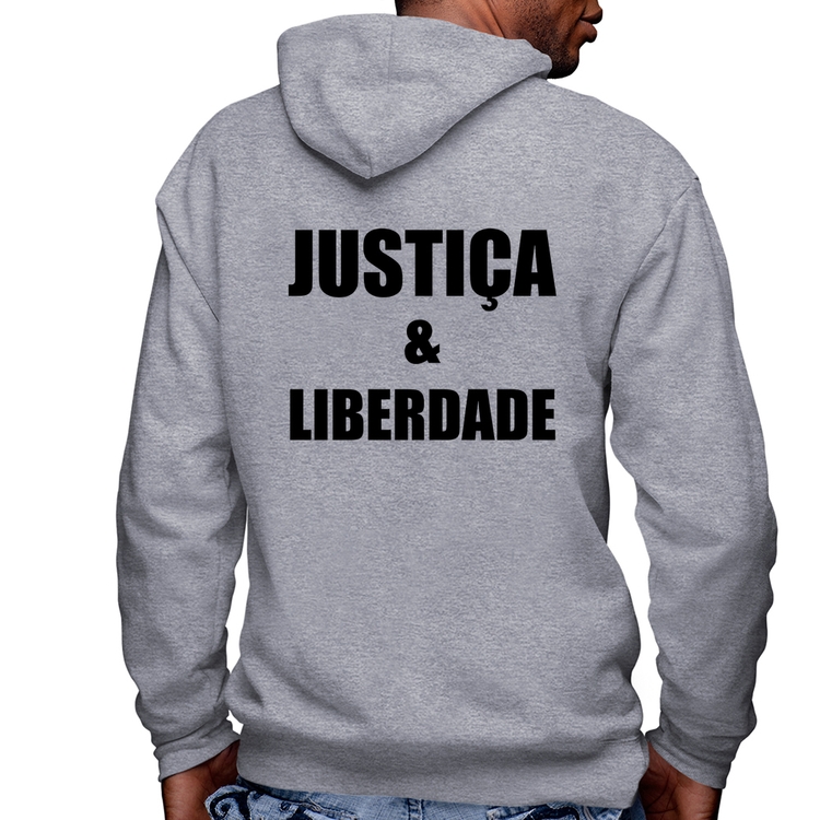 Blusa Moletom Justiça & Liberdade Masculina com Capuz e Zíper - Mescla