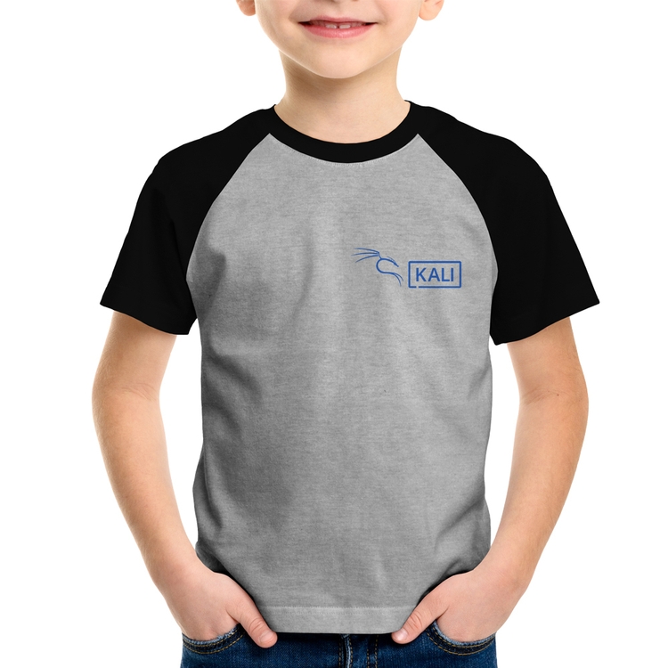 Camiseta Raglan Infantil Kali Linux - Cinza/Preto