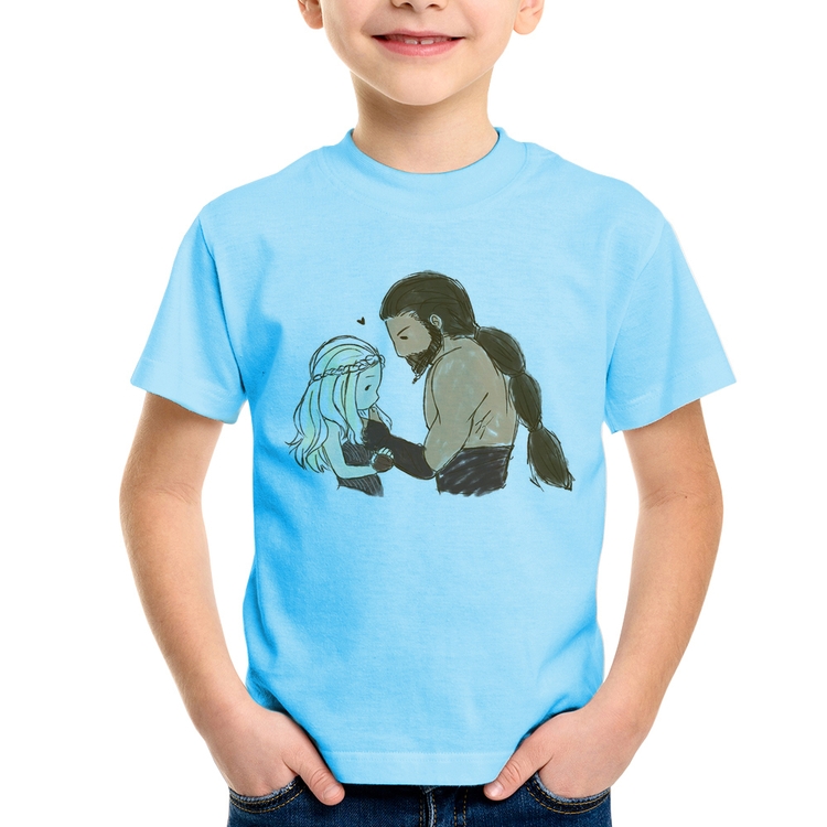 Camiseta Infantil Khal Drogo e Daenerys Targaryen - Azul Bebê