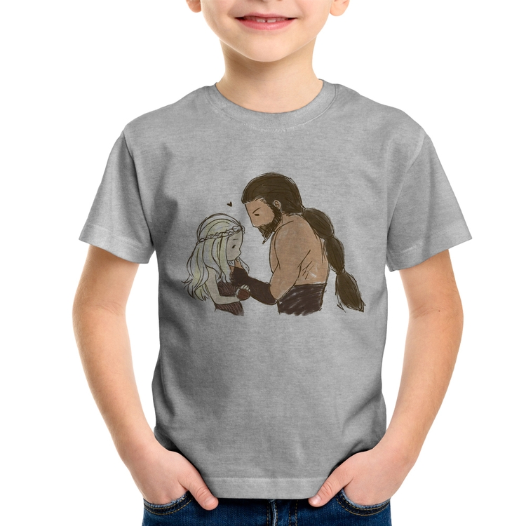 Camiseta Infantil Khal Drogo e Daenerys Targaryen - Cinza