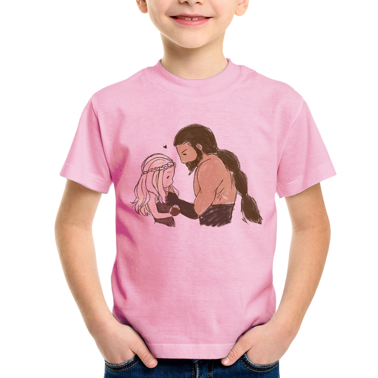 Camiseta Infantil Khal Drogo e Daenerys Targaryen - Rosa Bebê
