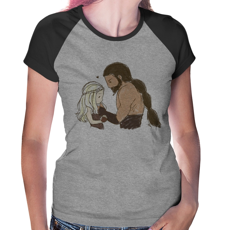 Baby Look Raglan Khal Drogo e Daenerys Targaryen - Cinza/Preto