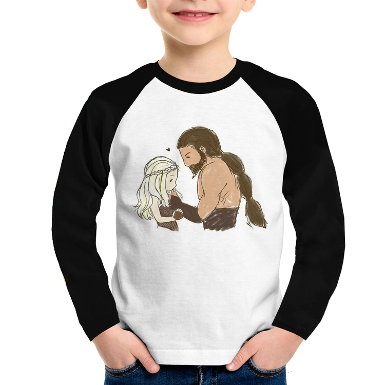 Camiseta Raglan Infantil Khal Drogo e Daenerys Targaryen Manga Longa